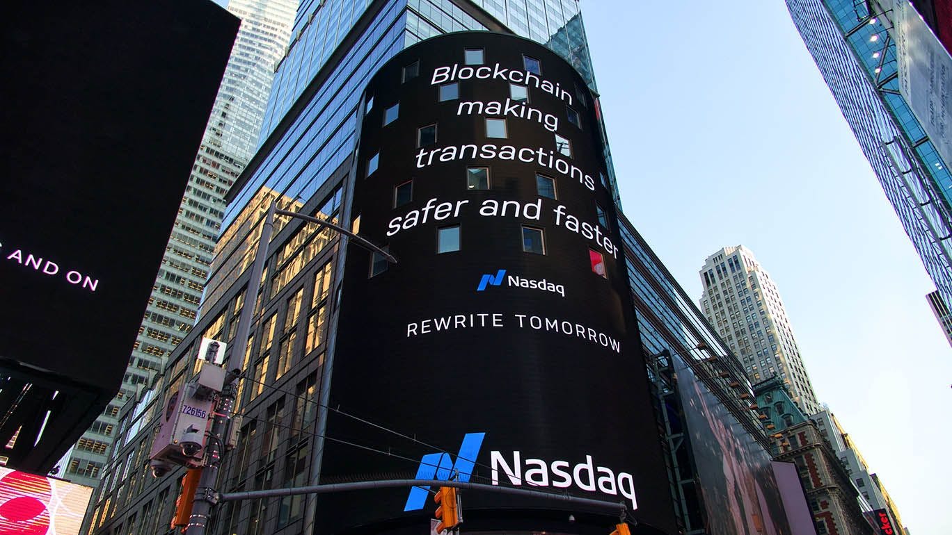pitcture of building with Nasdaq: Bitcoin halving 2020